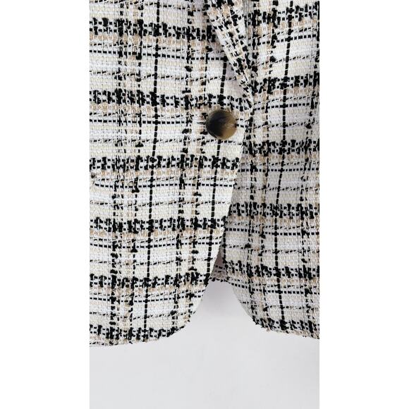 Ann Taylor The Newbury Blazer Plaid Tweed Womens Size 14 New White Black - Picture 5 of 10